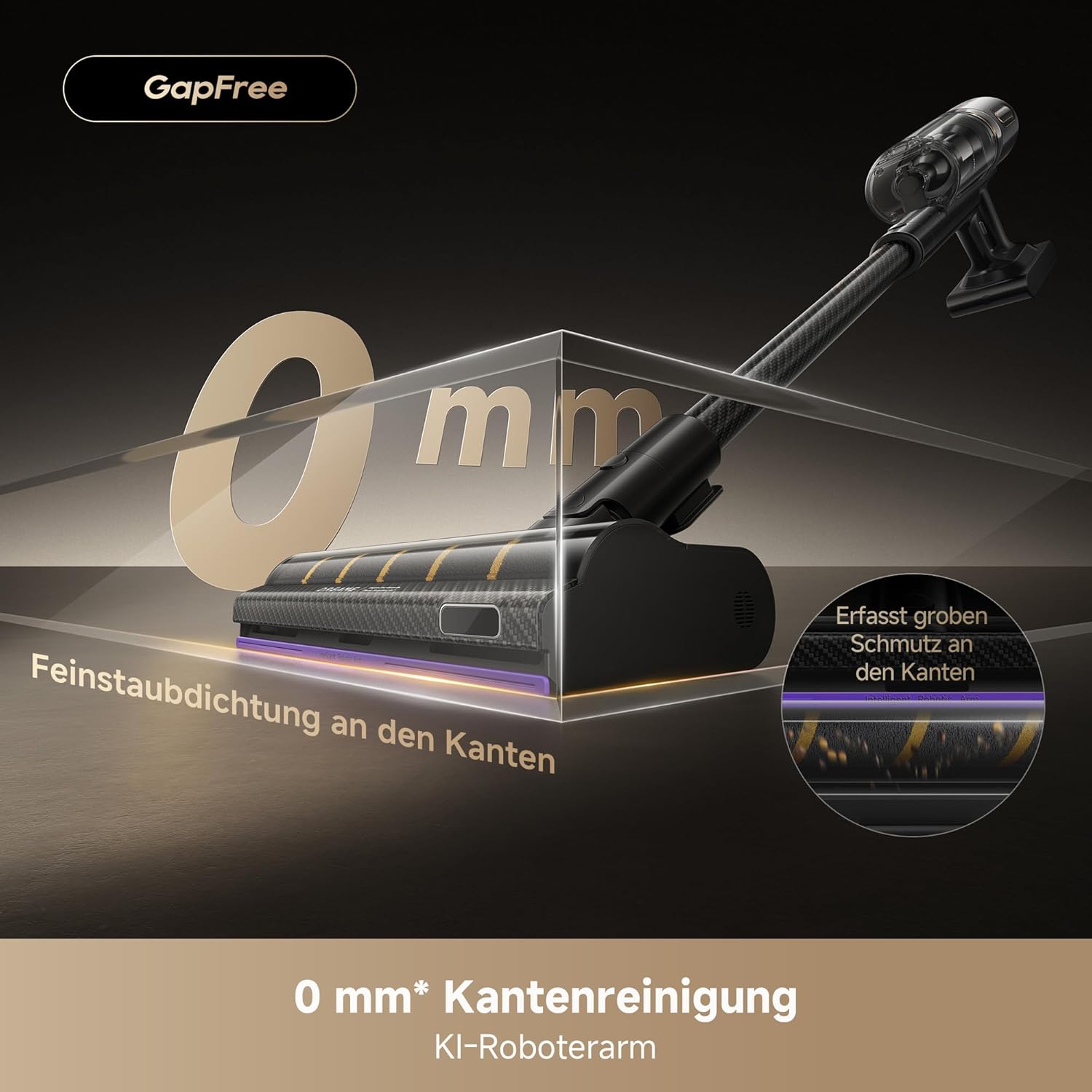dreame V20 Kabelloser Staubsauger, Kantenreinigung 0 mm, für Hartböden und Teppiche, 25.000PA / 210 AW Saugkraft, ohne Verheddern, 90 Minuten maximale Laufzeit, Filterung 99,99%, entfernt Tierhaare