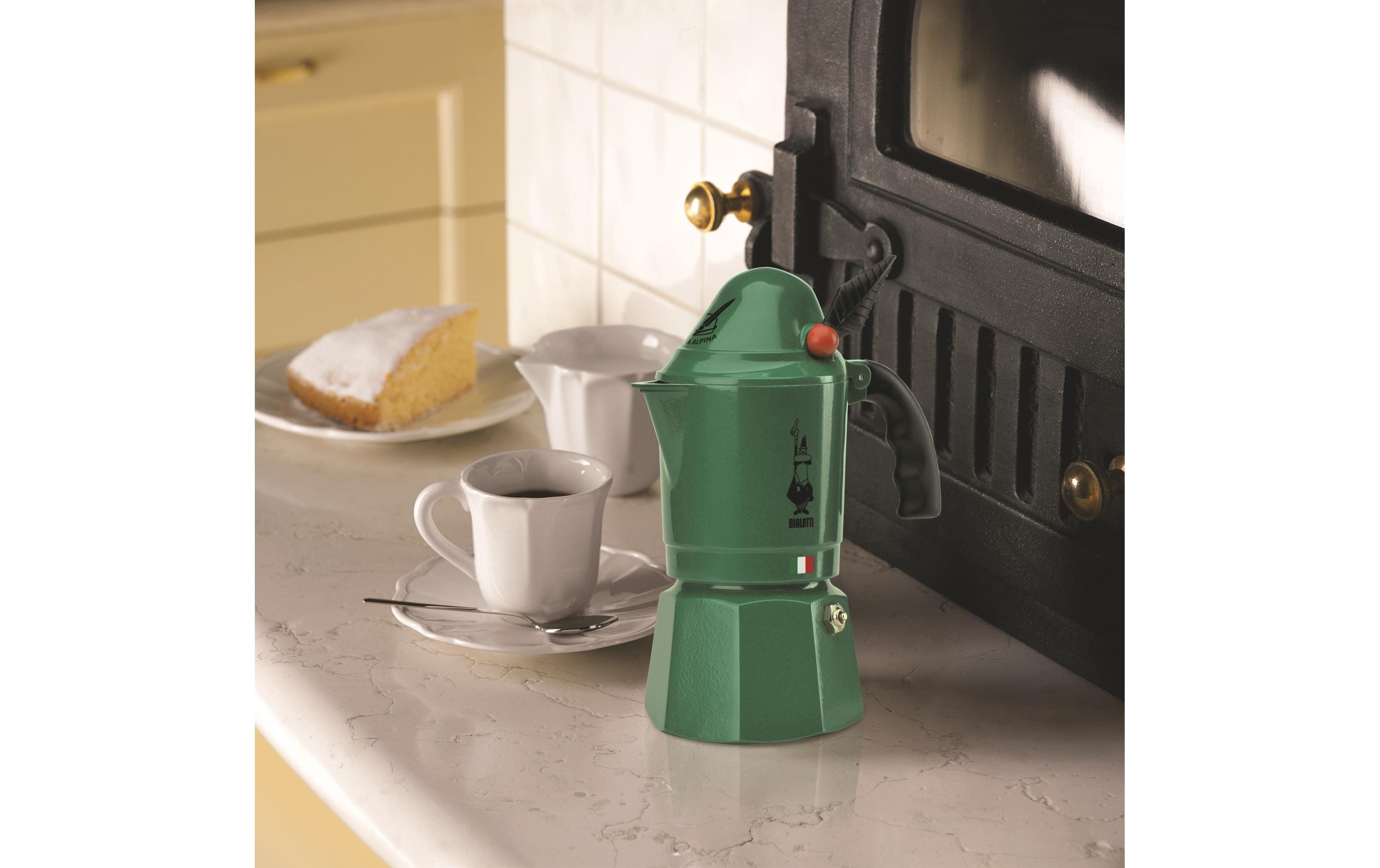 Espressokocher Break Alpina 3 Tassen, GrünItalienische Espressokanne – ein Design-Klassiker