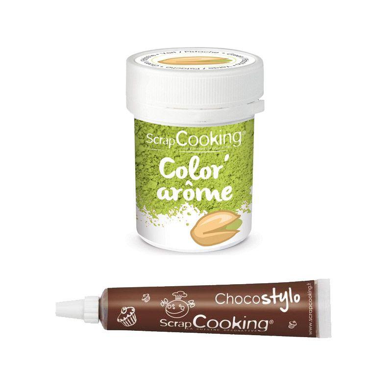Colorant alimentaire vert arôme pistache + Stylo chocolat Scrapcooking