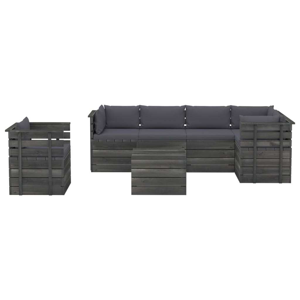 Salon de jardin palette meuble d'extérieur ensemble de mobilier 7 pièces avec coussins bois de pin massif