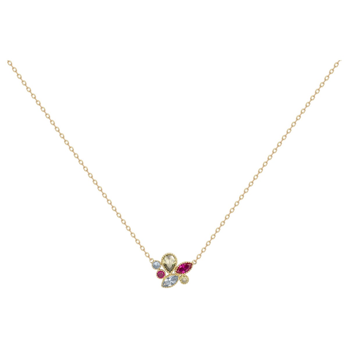 Collier mono-motif en Plaqué Or avec oxyde de zirconium multicolore