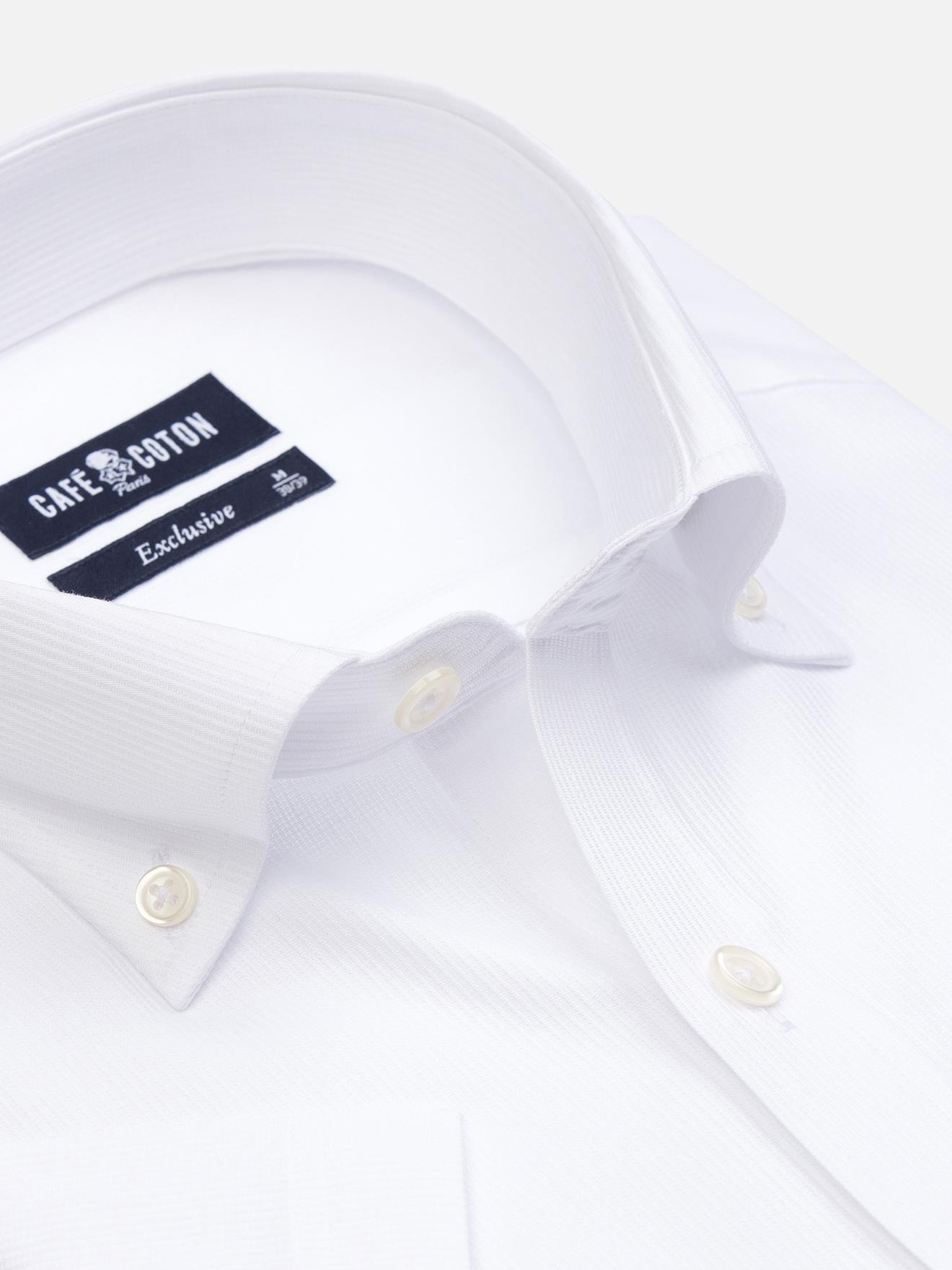 Chemise manches courtes Aaron en piqué blanc - Col boutonné