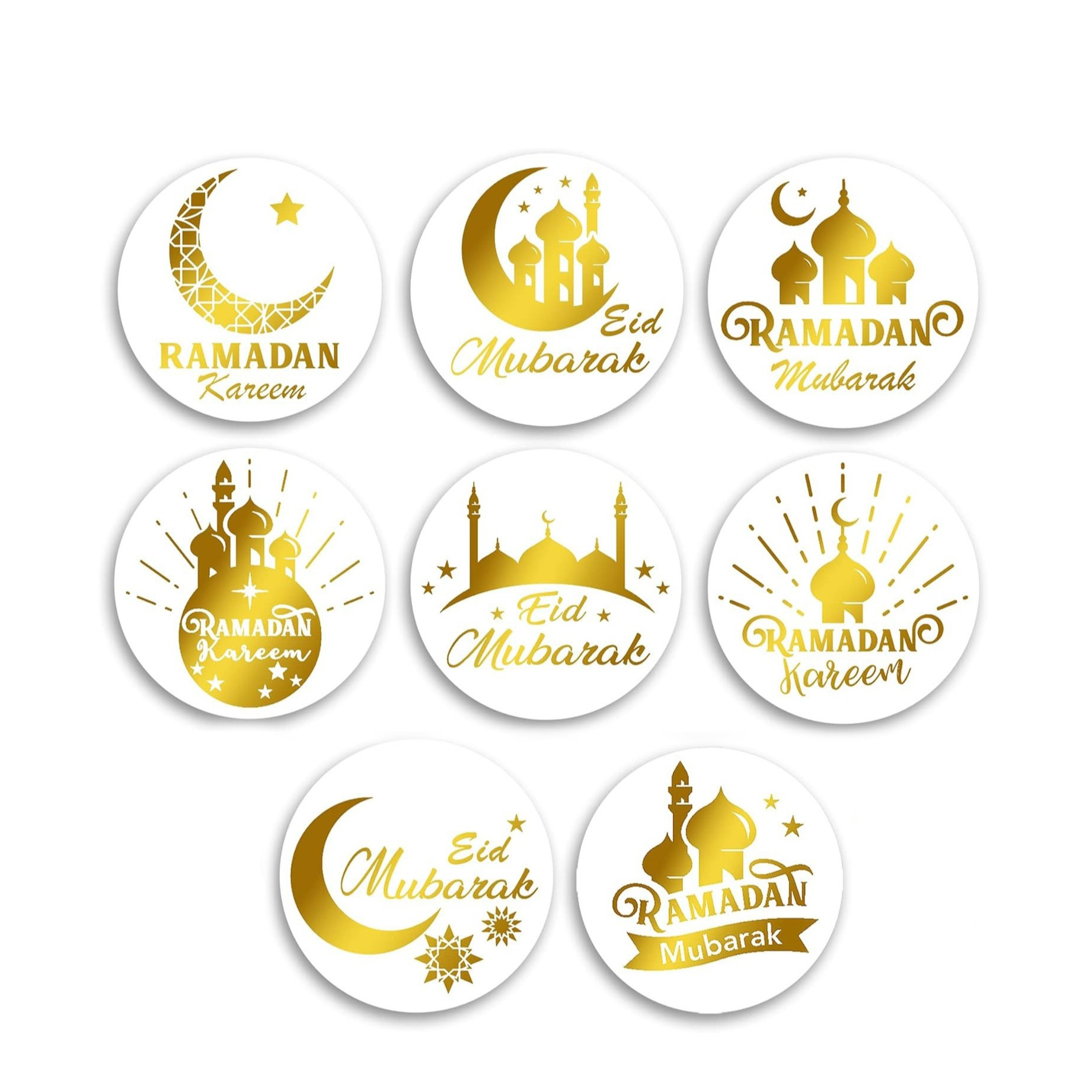 (1 Rolle à 500Stk.) Ø25mm Ramadan Aufkleber Eid Mubarak DIY Sticker Selbstklebende Etiketten - Gold