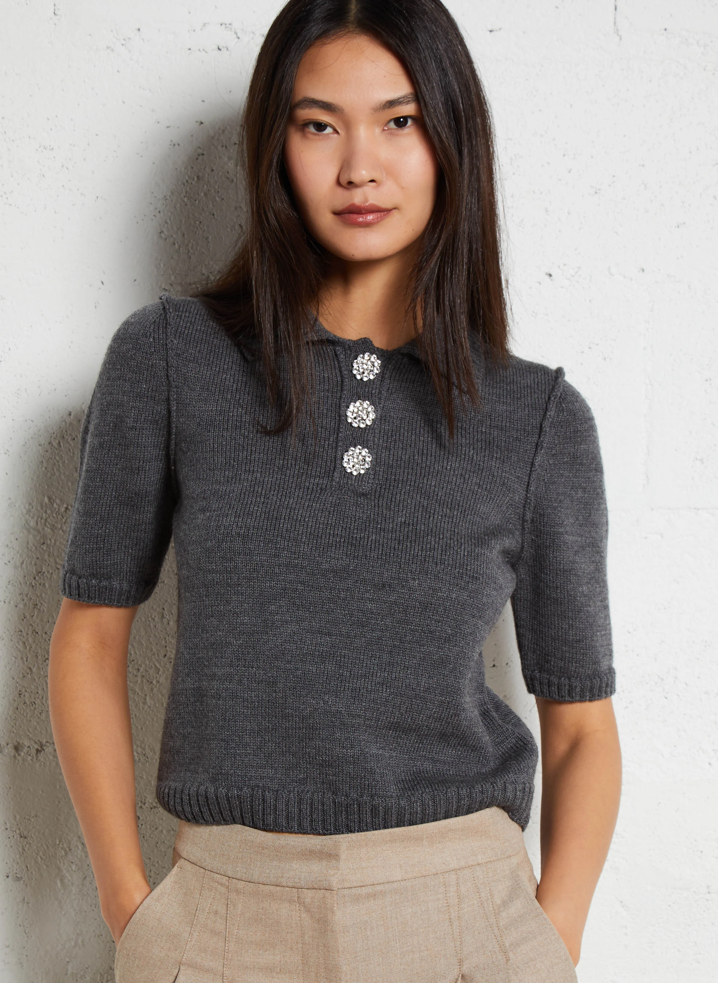 TYLAK - Polo court en laine | Gris