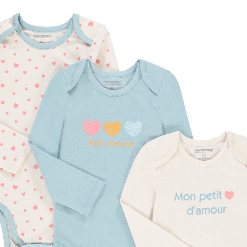 Lot de 7 bodies manches longues en jersey fantaisie - Blanc