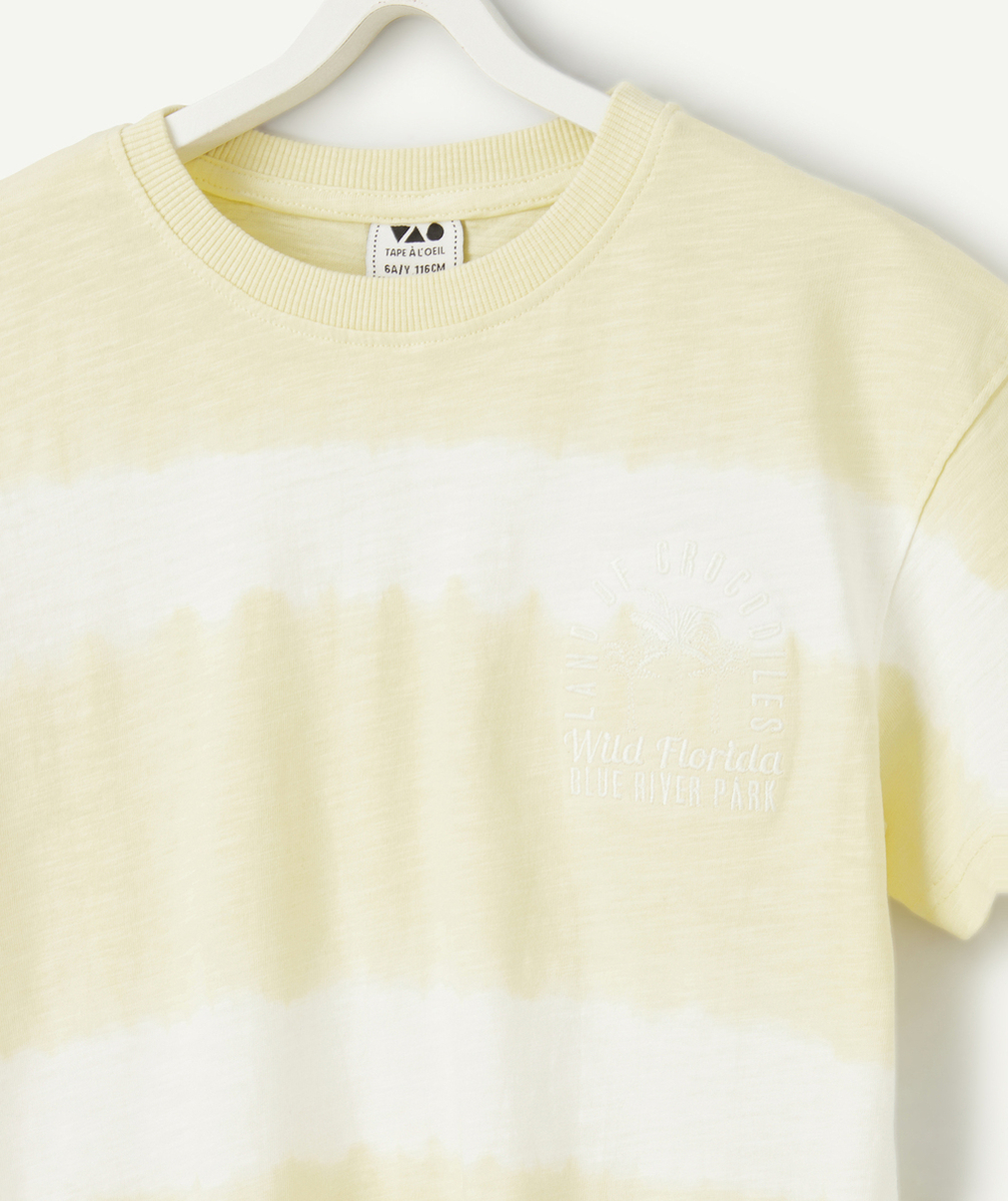 t-shirt manches courtes en coton bio tie and die jaune pastel et blanc