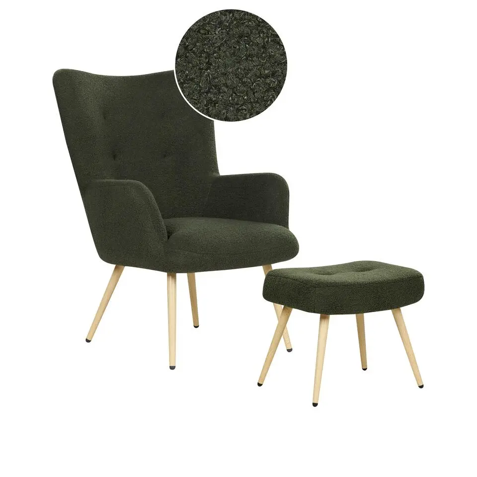 VEJLE II - Fauteuil met hocker - Donkergroen - Bouclé