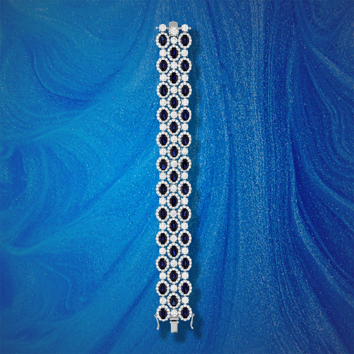 Bracelet argent 925, pierres synthétiques bleues zirconias 18.5 cm