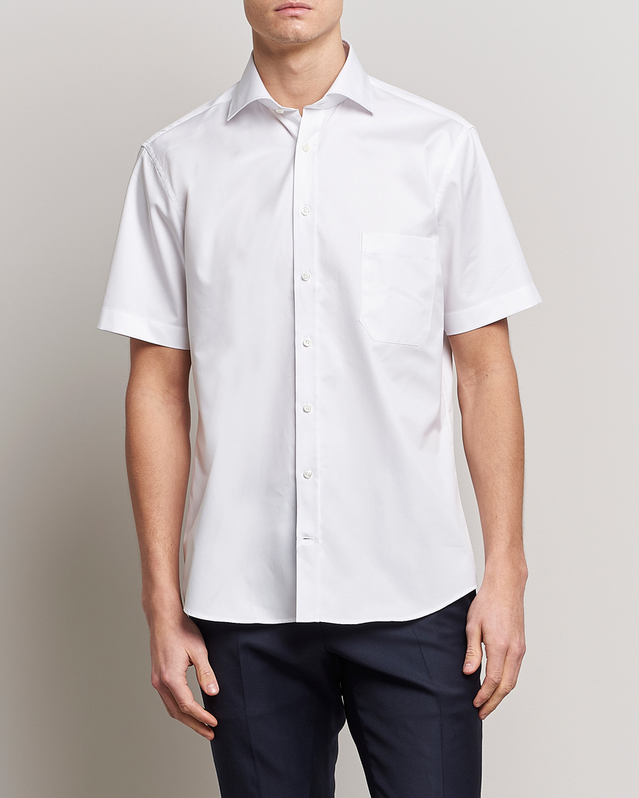 Stenströms Fitted Body Short Sleeve Twill Shirt White