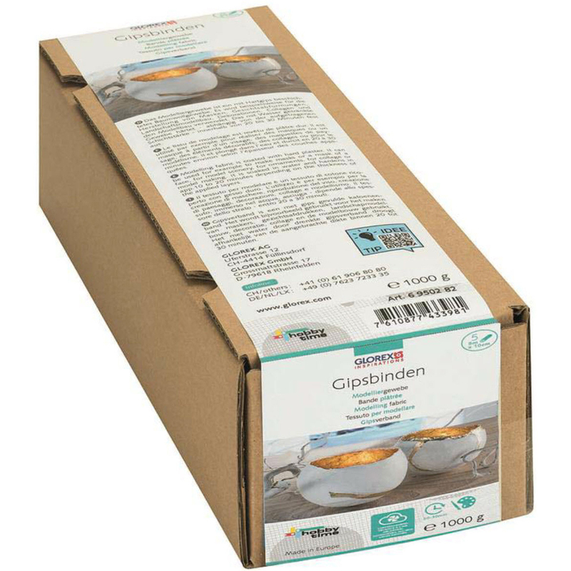 Glorex Gipsbinden Modelliergewebe, 10 cm x 5 m, 5 Stück, weiss