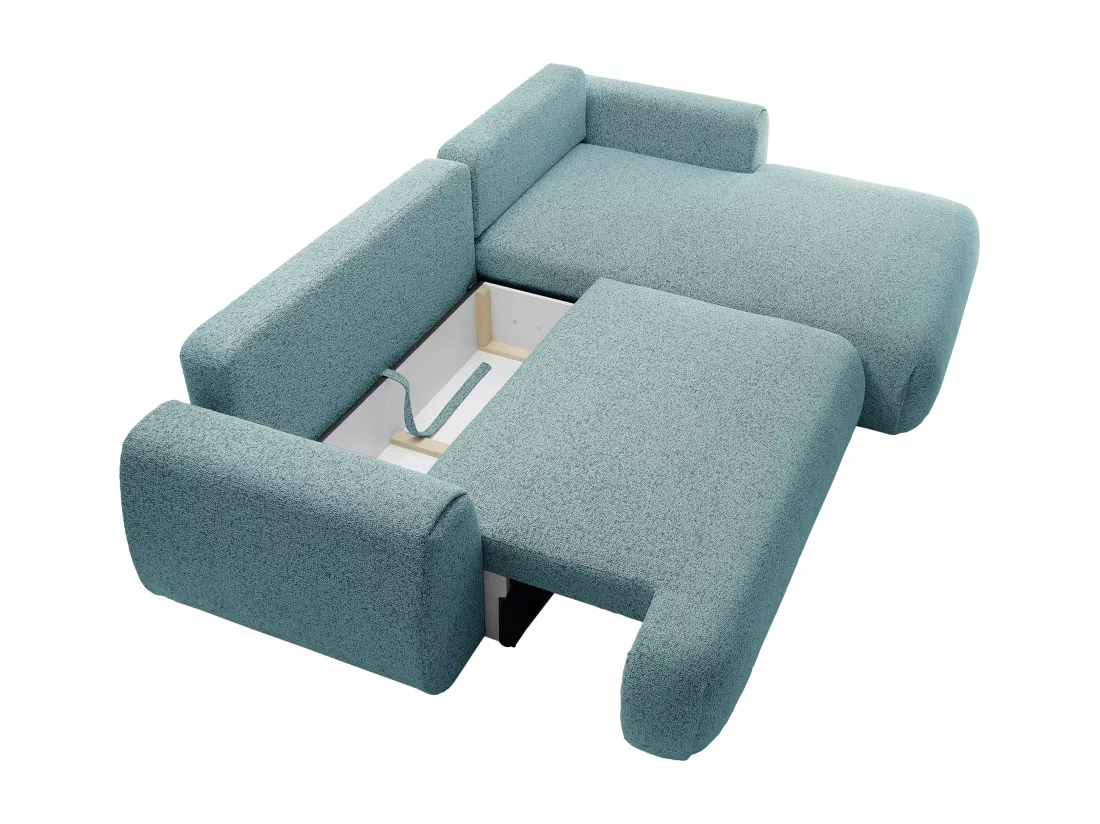 Canapé d'angle droit convertible en tissu texturé bleu MONELIA