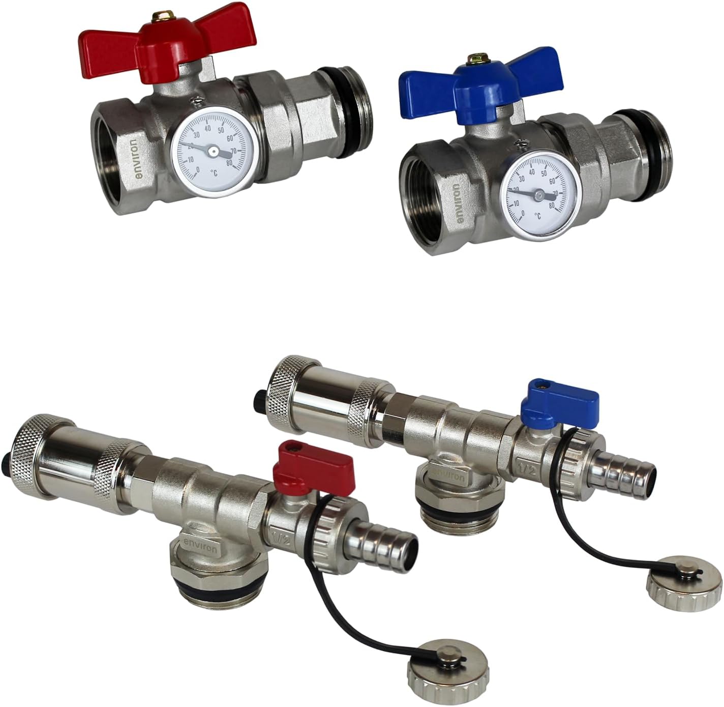 ENVIRON- Heizkreisverteiler [2-12 Heizkreise] mit Festwertregelset, Kugelhahn Set und Schnellentlüfter Set | Hocheffizienzpumpe (Environ Ecocirc 25/6, 6 Heizkreise)