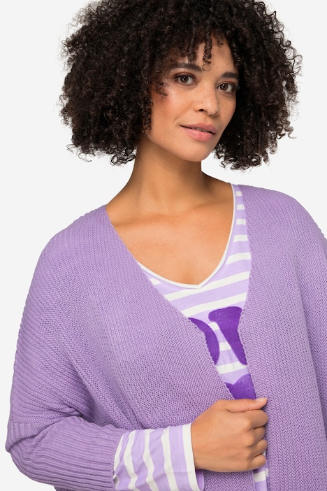 Strickjacke, oversized, offene Form, Feinstrick, V-Ausschnitt, Langarm