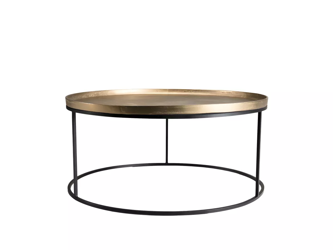 JONAS - Table basse ronde 88x88cm aluminium doré pieds ronds métal noir