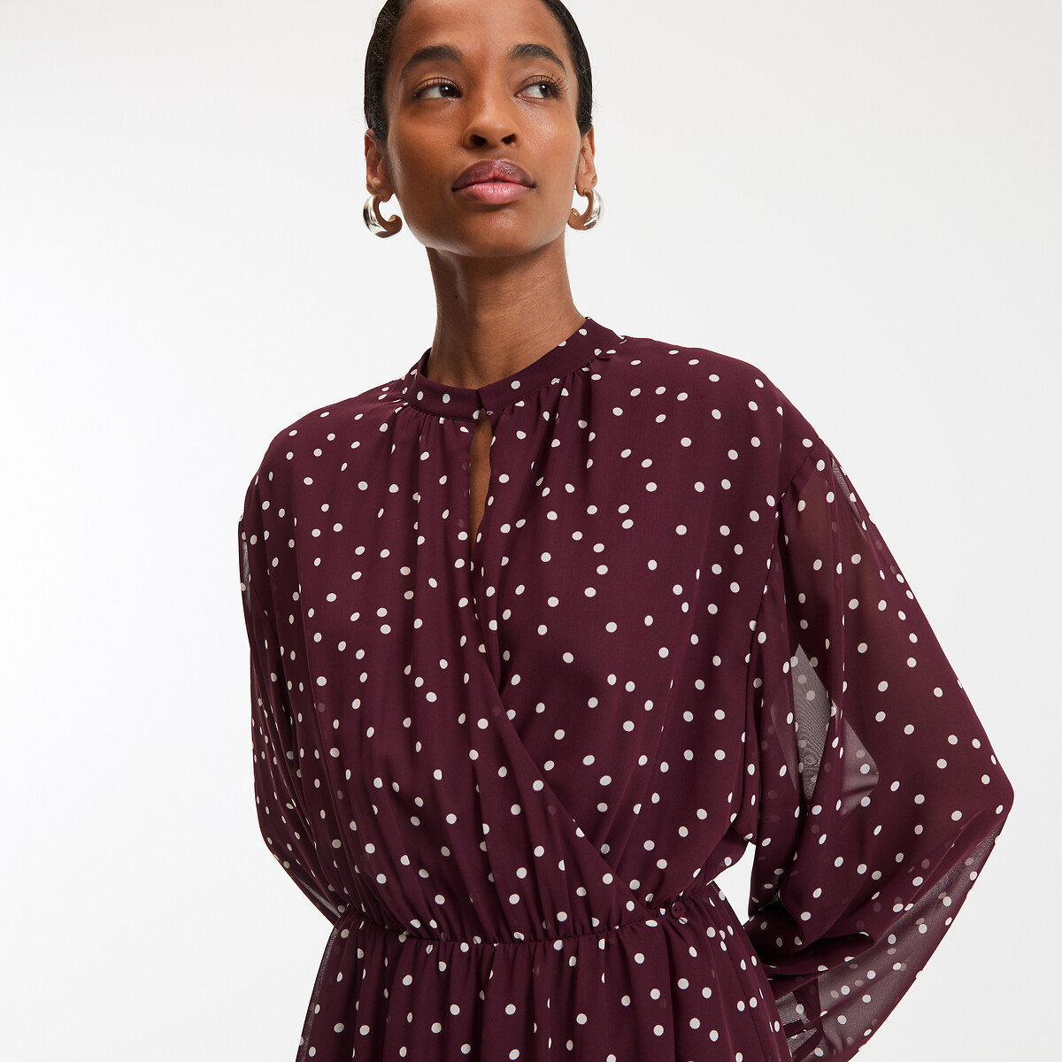 LA REDOUTE COLLECTIONS<br>Vestido envelope com estampa de bolinhas, longo