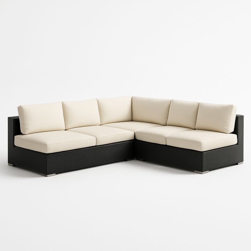 Ecksofa Set Aluminium Rattan Schwarz Creme 272x272x66 cm