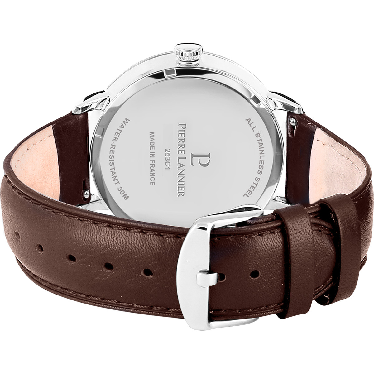 Montre Pierre Lannier homme acier cuir brun