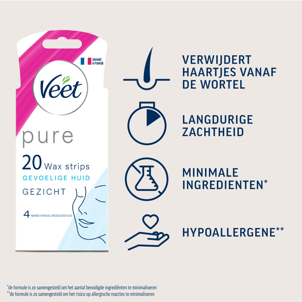 Veet Koude Waxstrips Pure Gezicht Hypoallergeen20 stuks