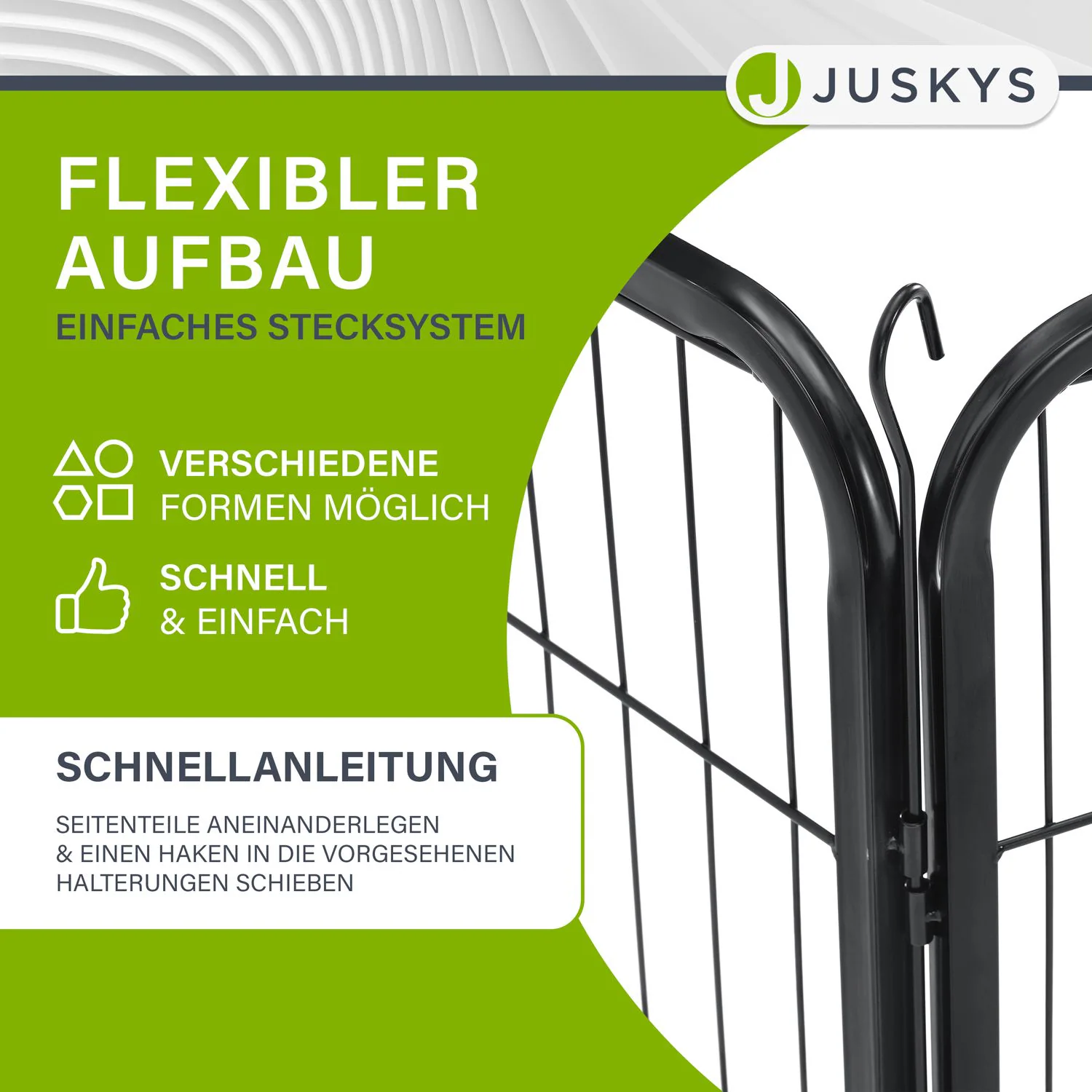 Juskys Welpenauslauf Plus 160x160x80 cm, 8-teilig aus Metall mit Tür für Hunde, Hasen & Kleintiere