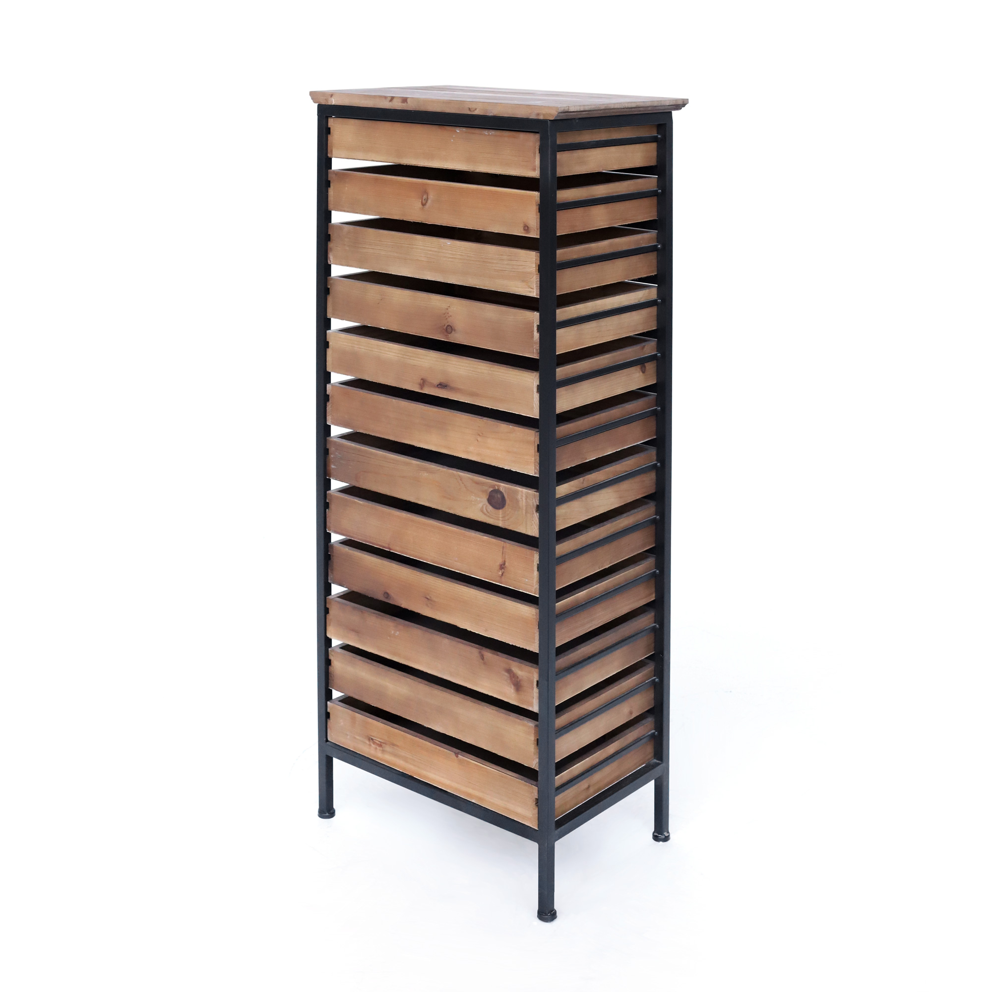 Schubladen-Schrank, Holz und Eisen, H 127,5 cm, B 56 cm, L 36 cm von fischer's lagerhaus