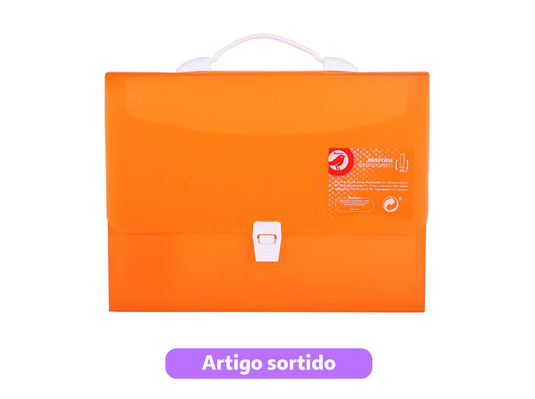 PASTA COM PEGA AUCHAN PLÁSTICO TRANSPARENTE 40MM CORES SORTIDAS