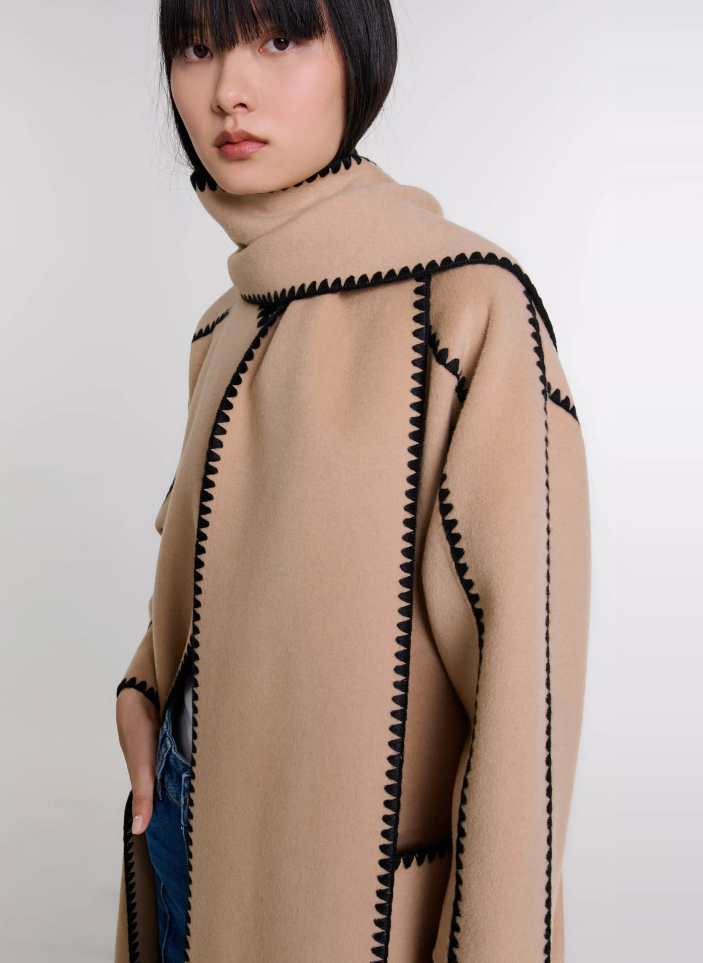 Manteau col tailleur en laine mélangée | Marron