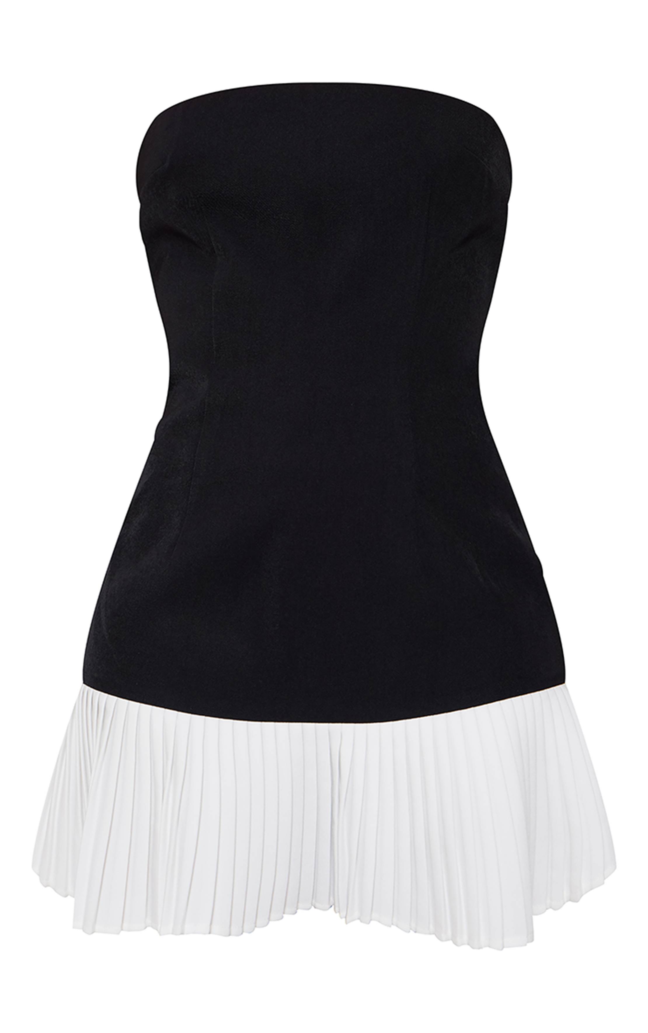 Noir Robe Mini Bandeau Premium En Tissu Tissé Avec Ourlet Plissé Contrasté