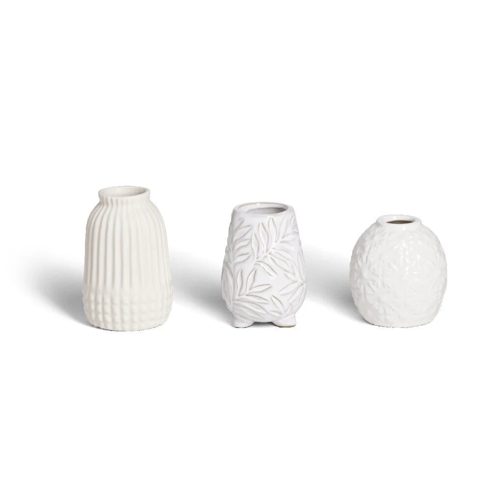 Lot de 3 vases déco céramique blanc