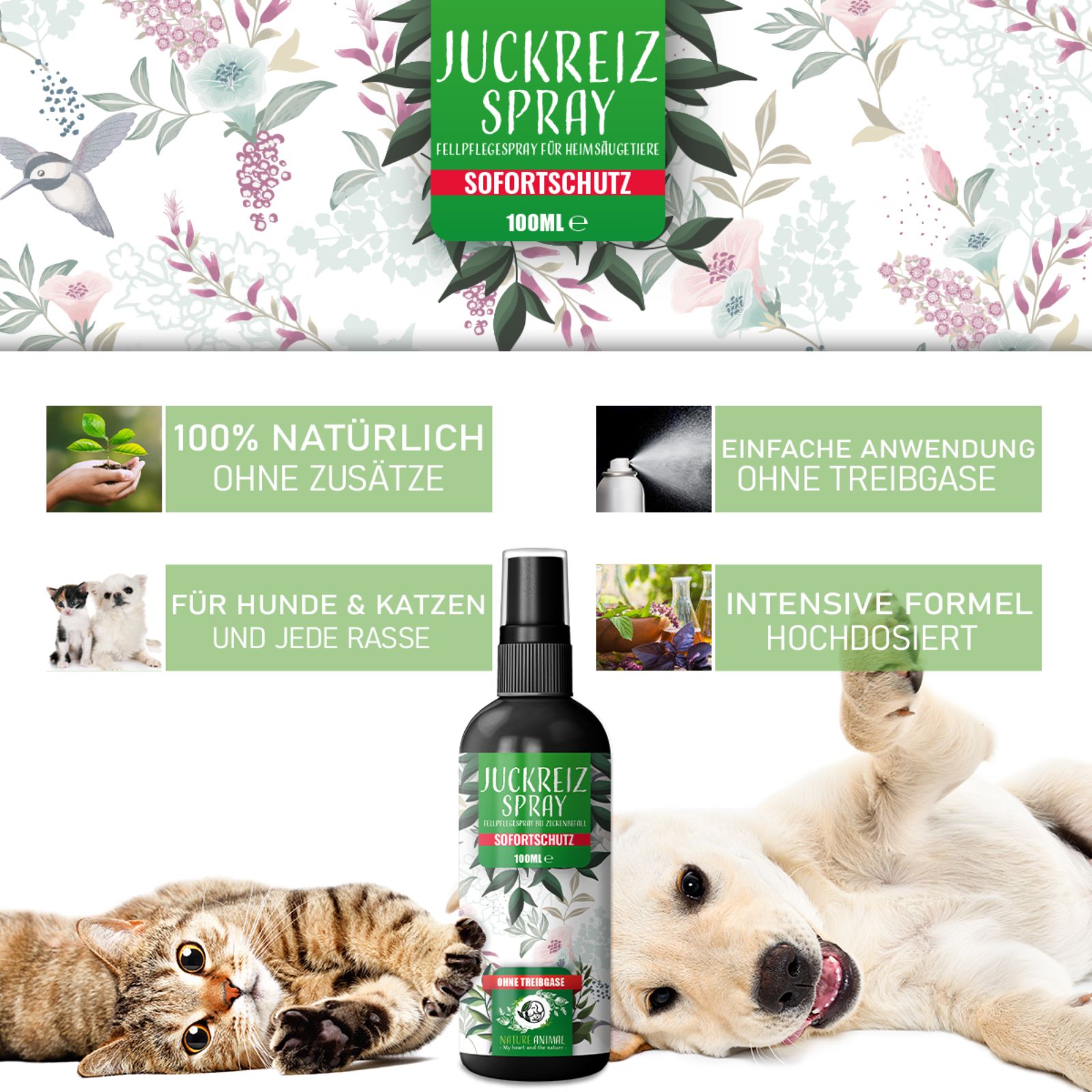 Nature Animal® | Anti Juckreiz Spray | für Hunde & Katzen