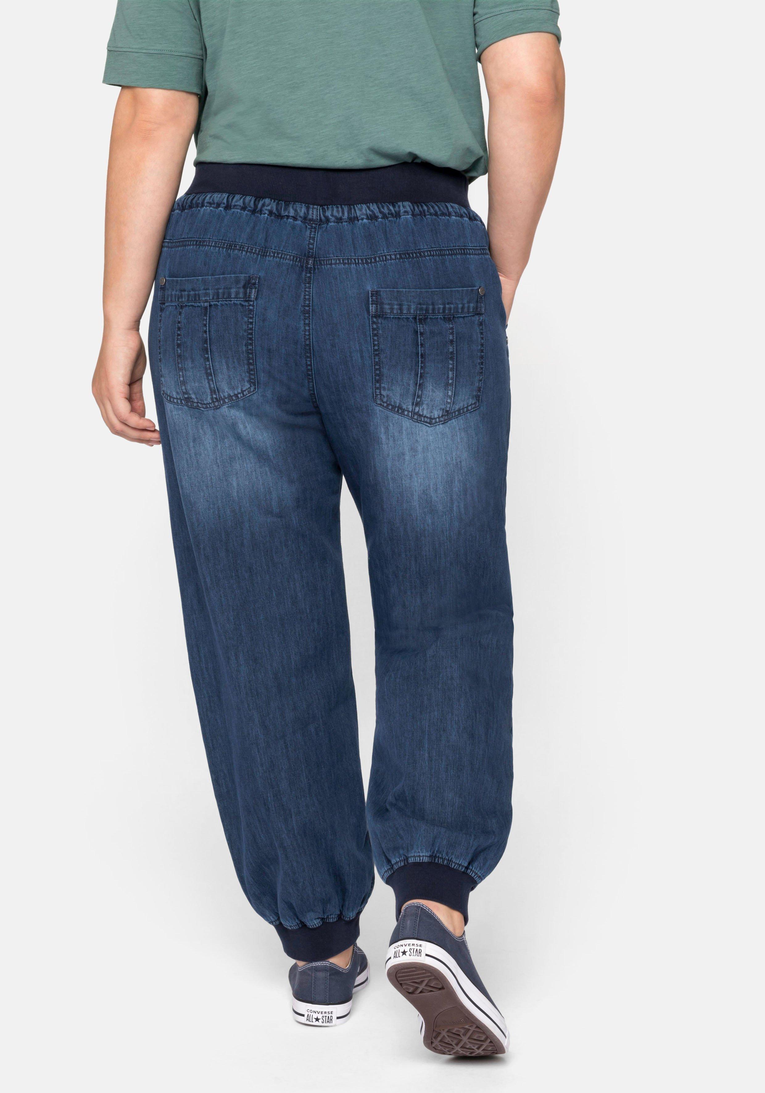 Pumpjeans mit Rippbündchen und Bindeband
