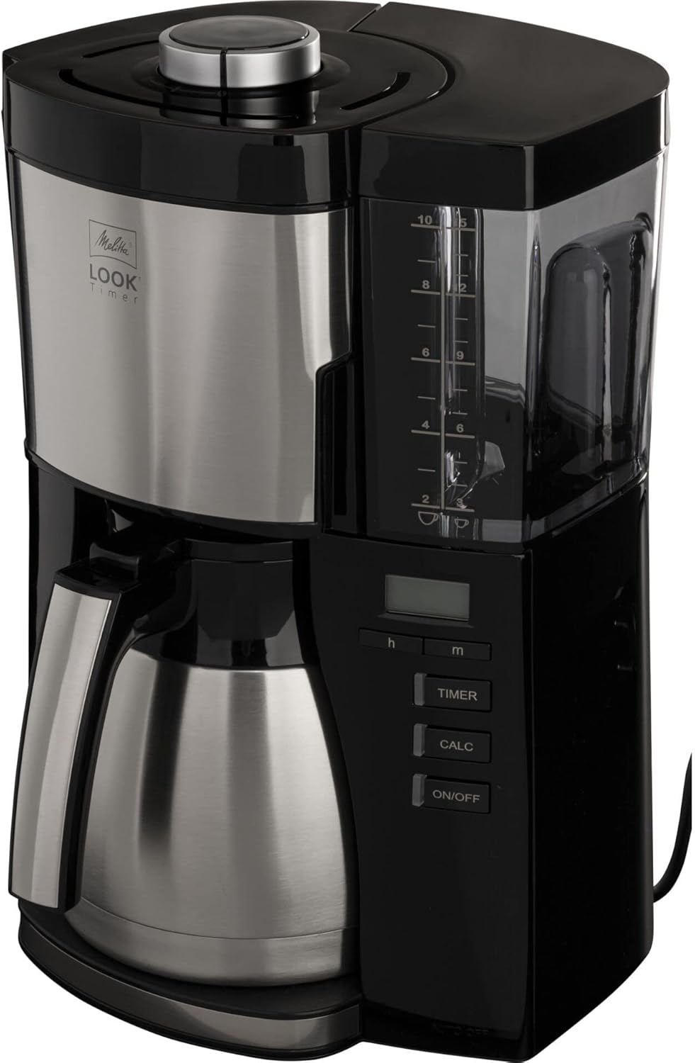 Melitta Look Therm Timer – Filterkaffeemaschine mit Thermkanne, entnehmbarem Wassertank und Timer-Funktion, für bis zu 10 Tassen Kaffee, in Schwarz/Edelstahl