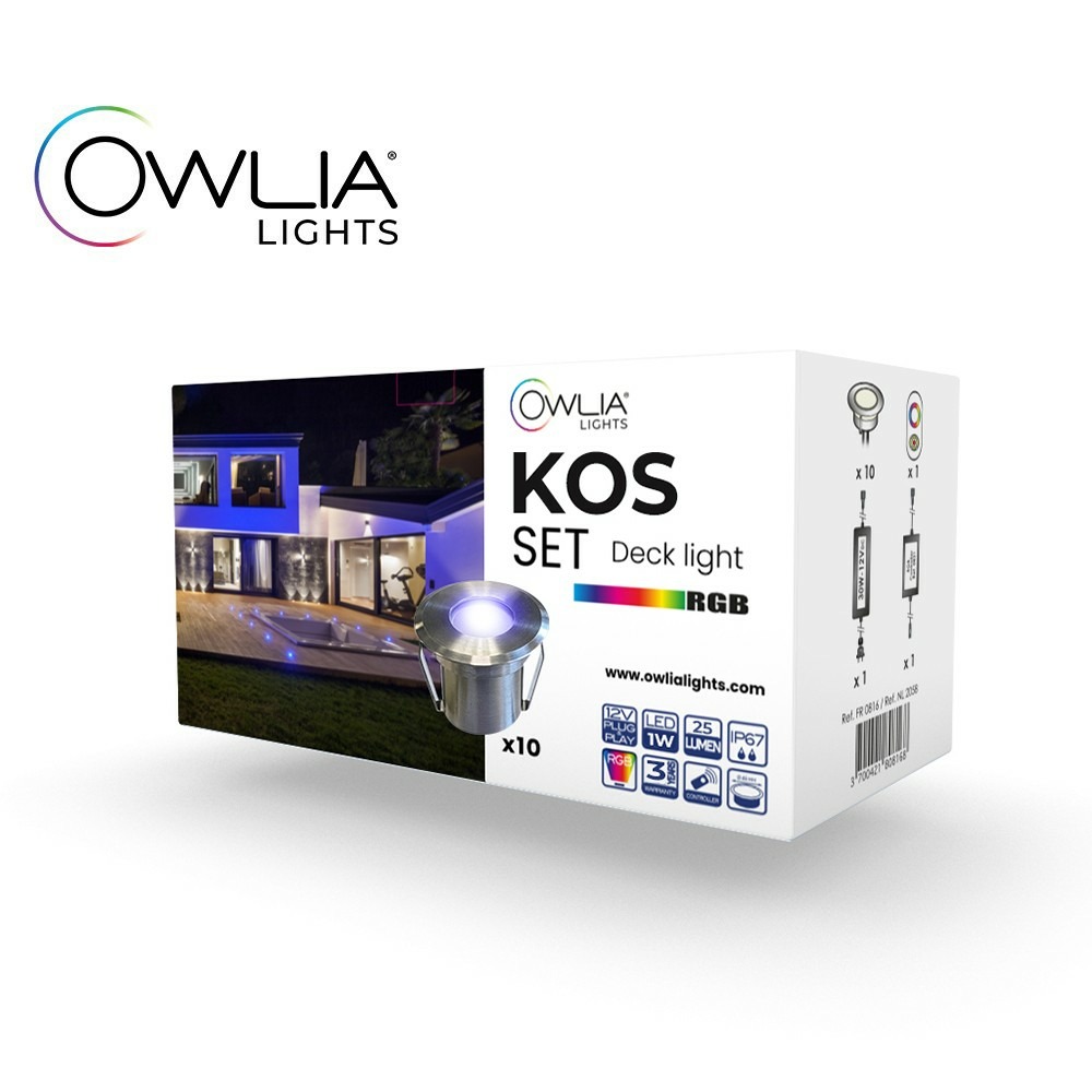 10 spots led à encastrer - rgb - telecommande + transformateur 30w - kos ø42mm - ø perçage 32mm - plug & play - dimmable