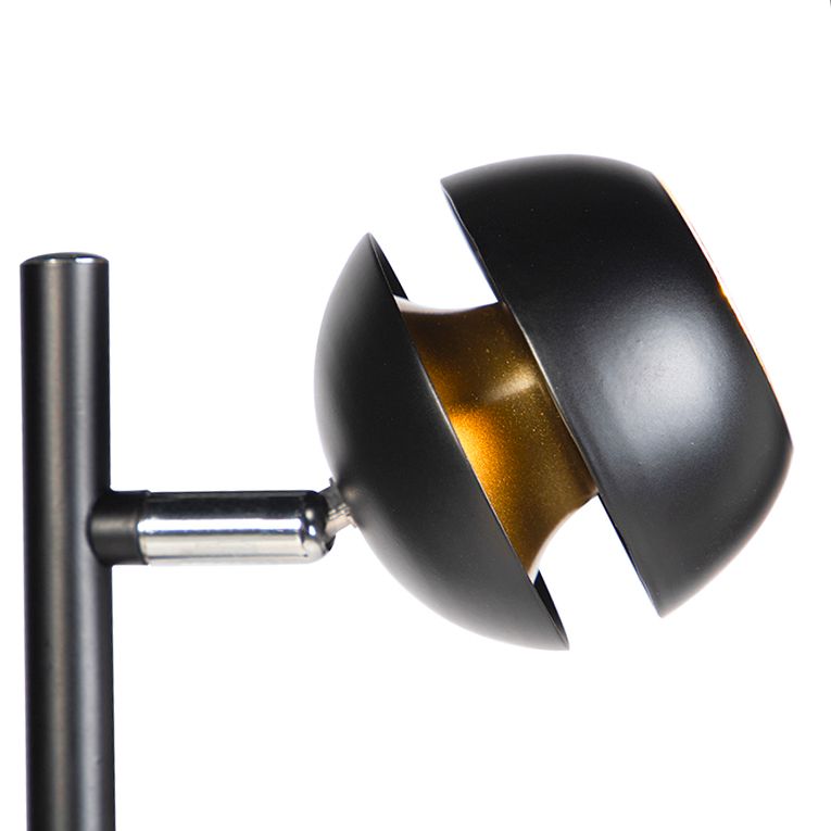 Moderne vloerlamp 3-lichts zwart met gouden binnenkant - Buell Deluxe