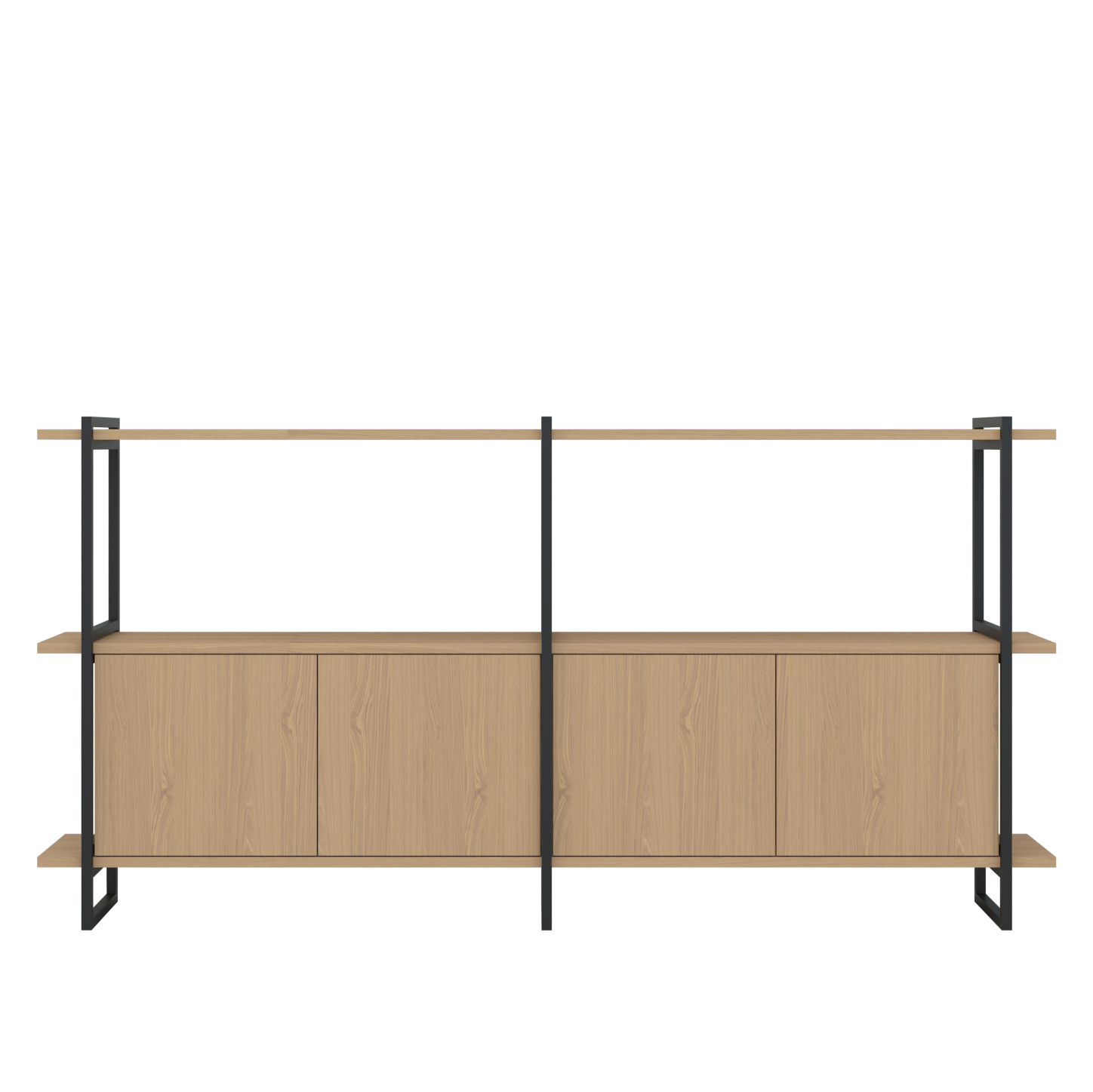 Modular Cabinet MC-3L Wandkast Hardwax Olie 3041, 3 x plank Medium,  2 x Closed Oak Cabinets, Zwart Frame