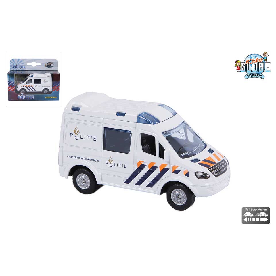 Kids Globe pull back politieauto die-cast - 8 cm