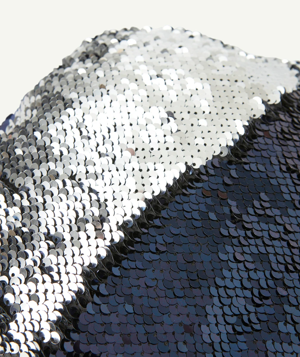 BÉRET FILLE À SEQUINS RÉVERSIBLES BLEU MARINE ET COULEUR ARGENTÉE