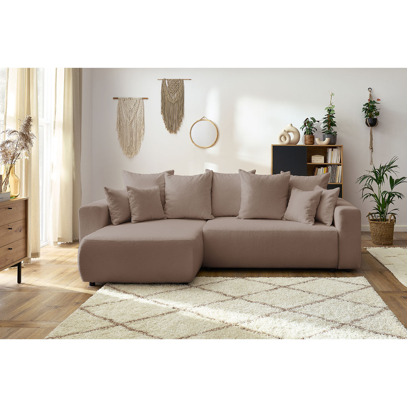 Bobochic Canapé d'angle convertible reversible bouclette Envy marron - 282x153x95 cm