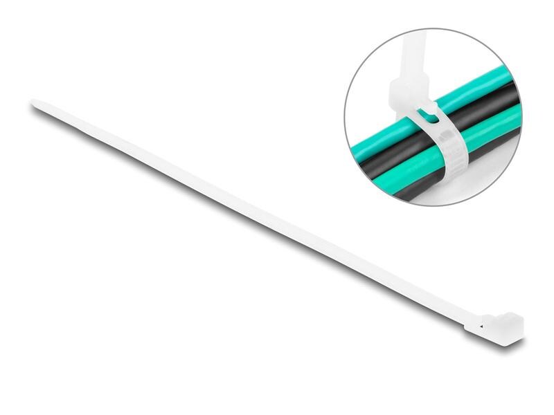 Delock Kabelbinder Weiss 200 mm x 4.8 mm, 100 Stück Delock Kabelbinder wiederverwendbar L 200 x B 4.8 mm 100 Stück weiss