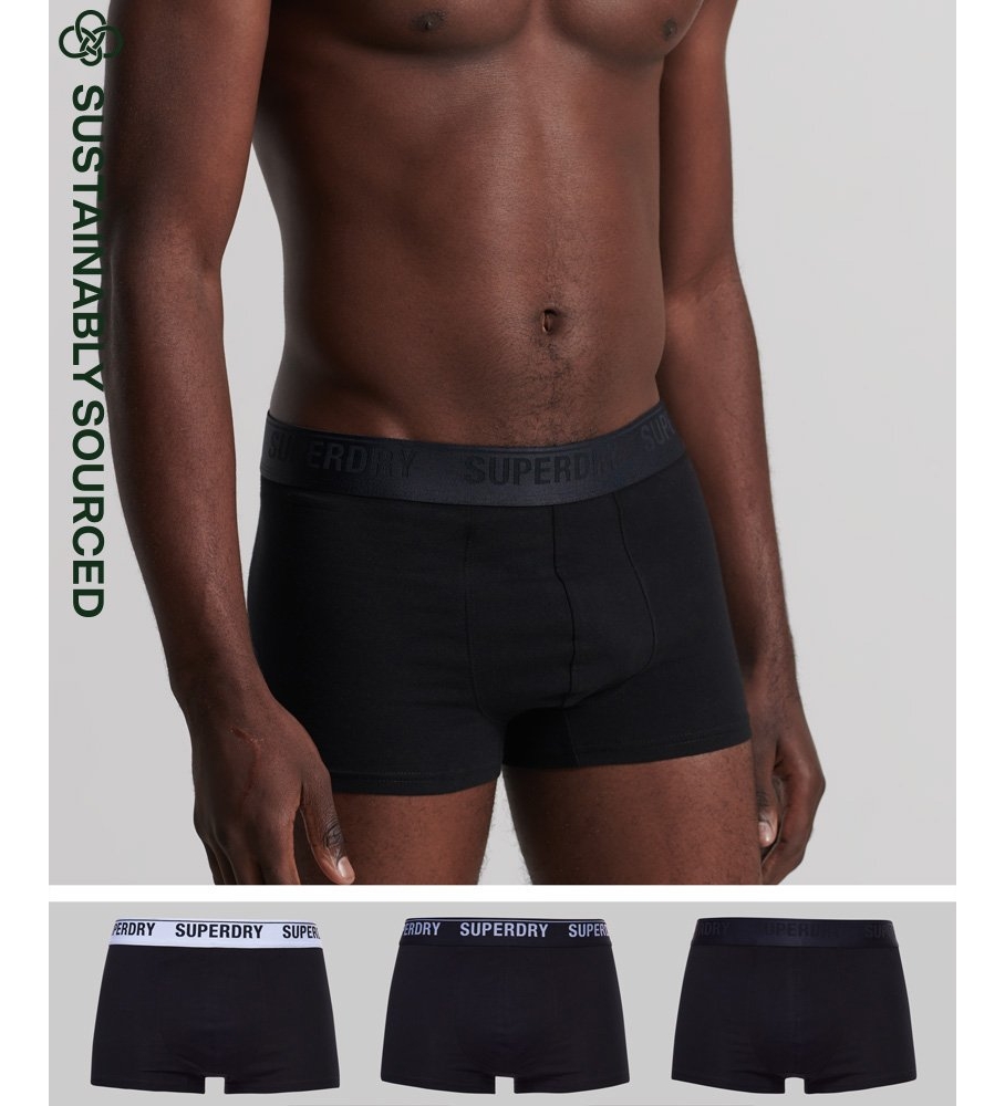Cuecas Superdry de algodão orgânico, pacote com 3 unidades, pretas.