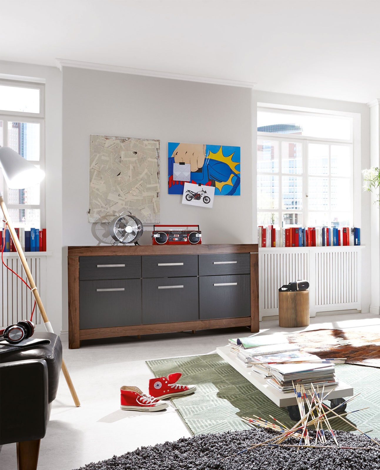 Sideboard Berlin Eiche Canyon/Eiche Schwarz Nachbildung ca. 160 x 85 x 45 cm