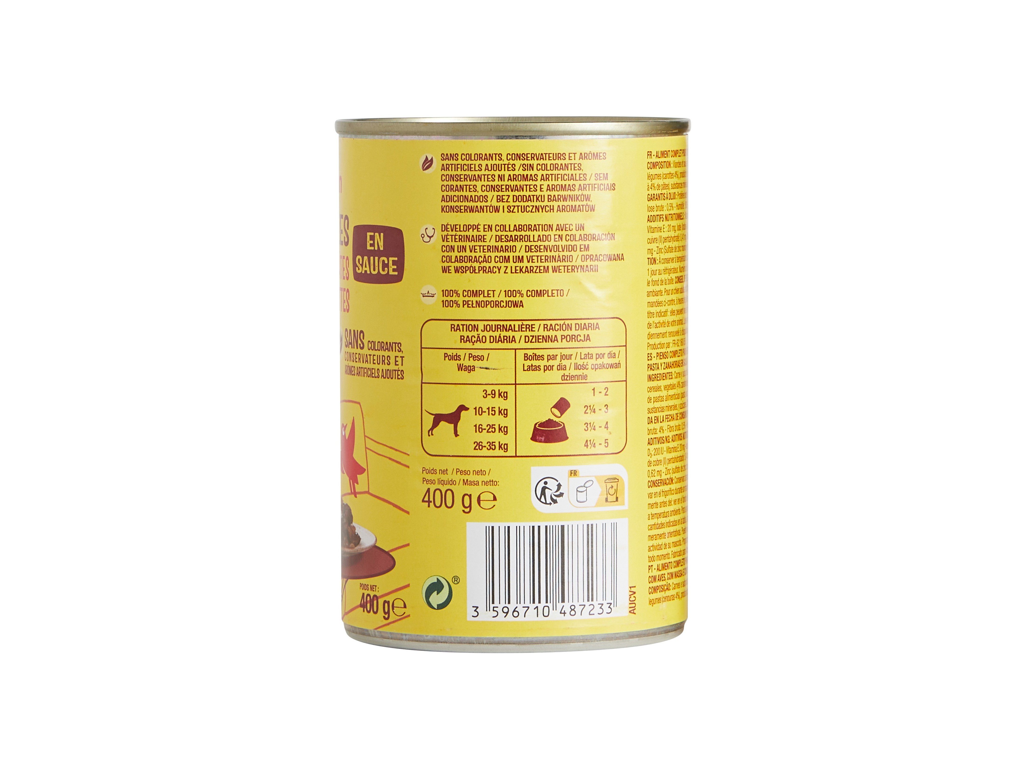 COMIDA HÚMIDA PARA CÃO AUCHAN PEDAÇOS EM MOLHO VACA E COM MASSA 400G