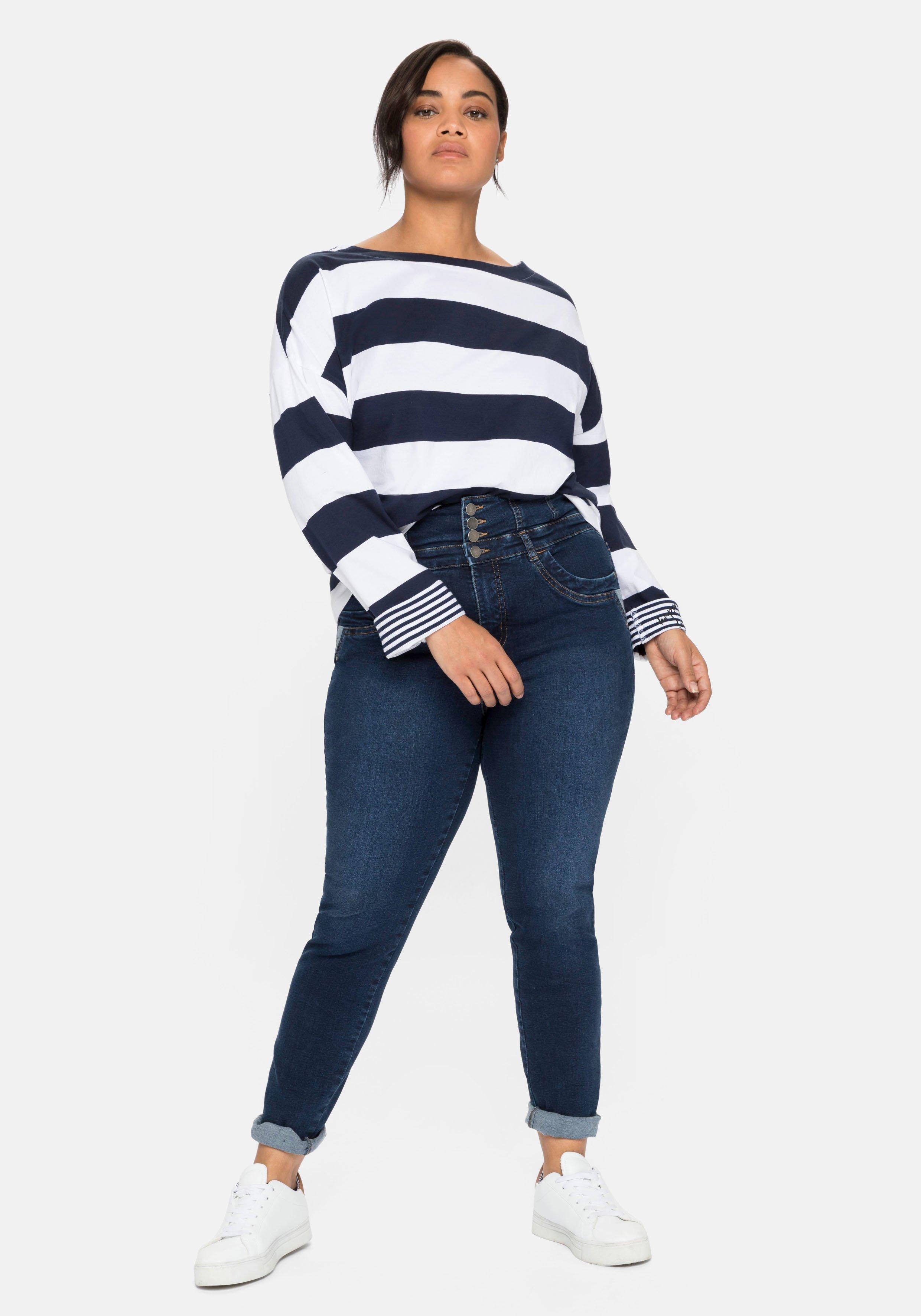Langarmshirt mit Blockstreifen und U-Boot-Ausschnitt