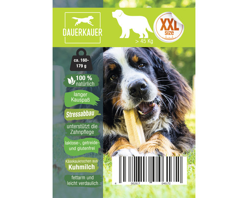 Hondensnack, langdurige kauwsnack, XXL kauwsnack op melkbasis, 1 stuk ca. 170 g, gebitsverzorging, stressverlichting voor honden vanaf 45 kg, kauwspeeltje, kaaskauwbot