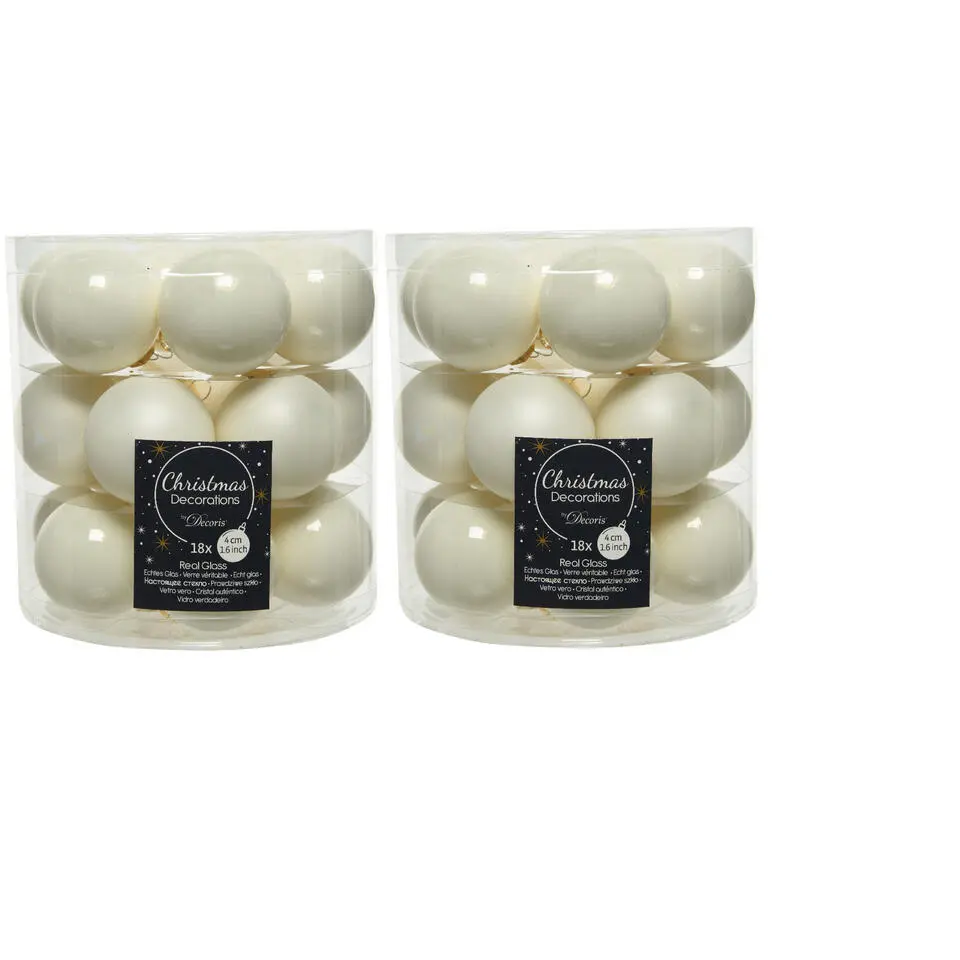 Decoris Kleine kerstballen - 18x - wol wit - D4 cm - glas