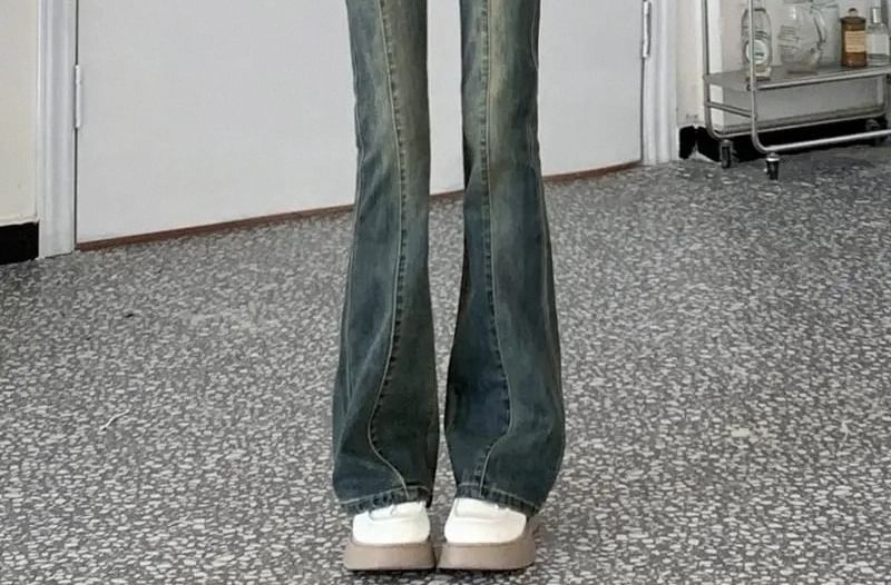 Rosesand - Low Waist Washed Slim-Fit Boot-Cut Jeans