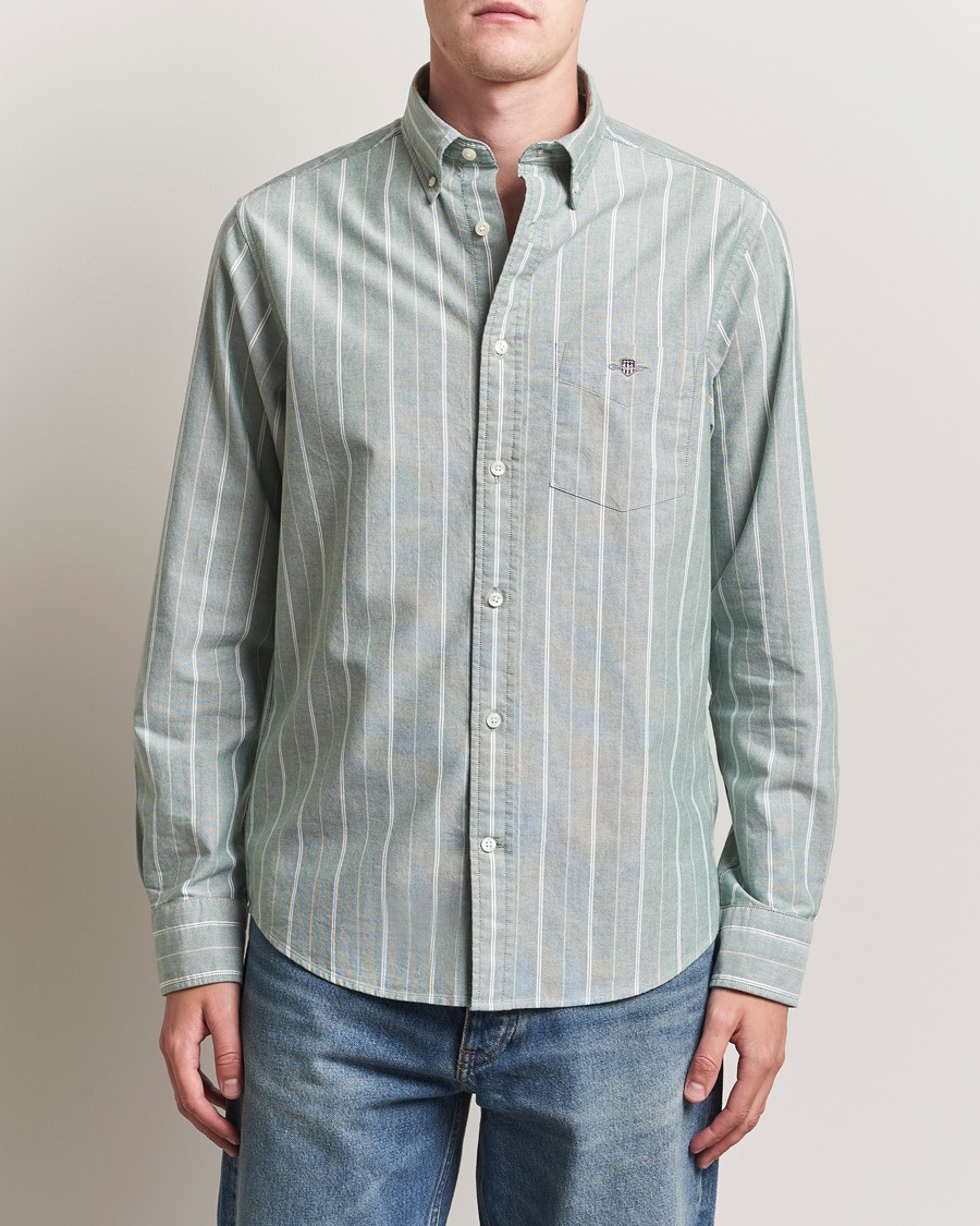 GANT Regular Fit Classic Striped Oxford Shirt Forest Green