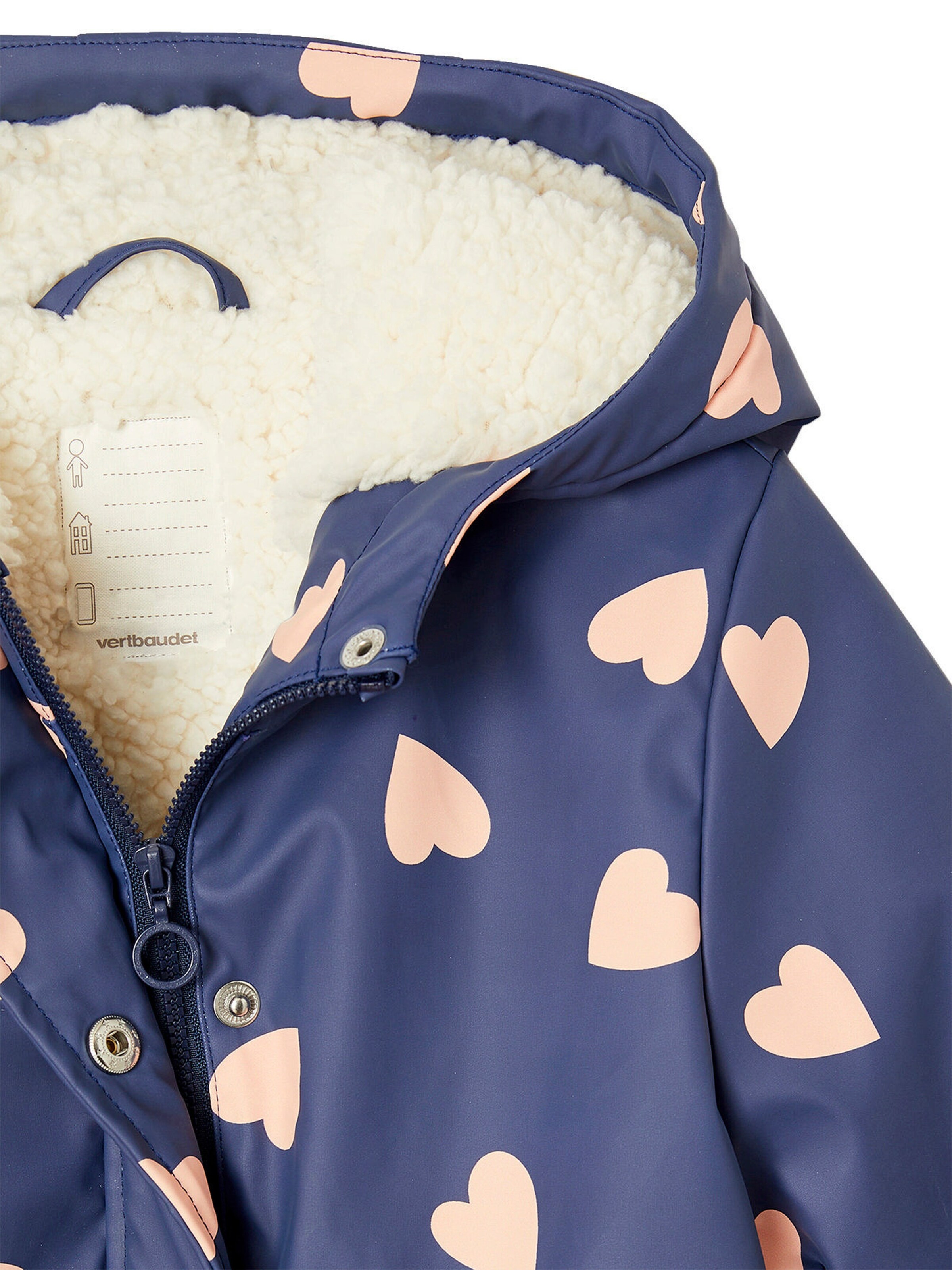 Vertbaudet Mädchen Regenjacke mit Kapuze & Teddyfleece-Futter indigo-blau