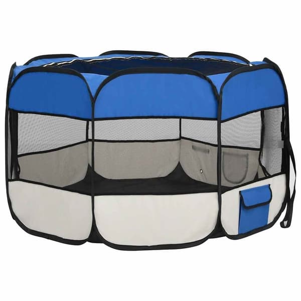 vidaXL Sammenleggbar lekegrind for hunder bæreveske blå 110x110x58 cm