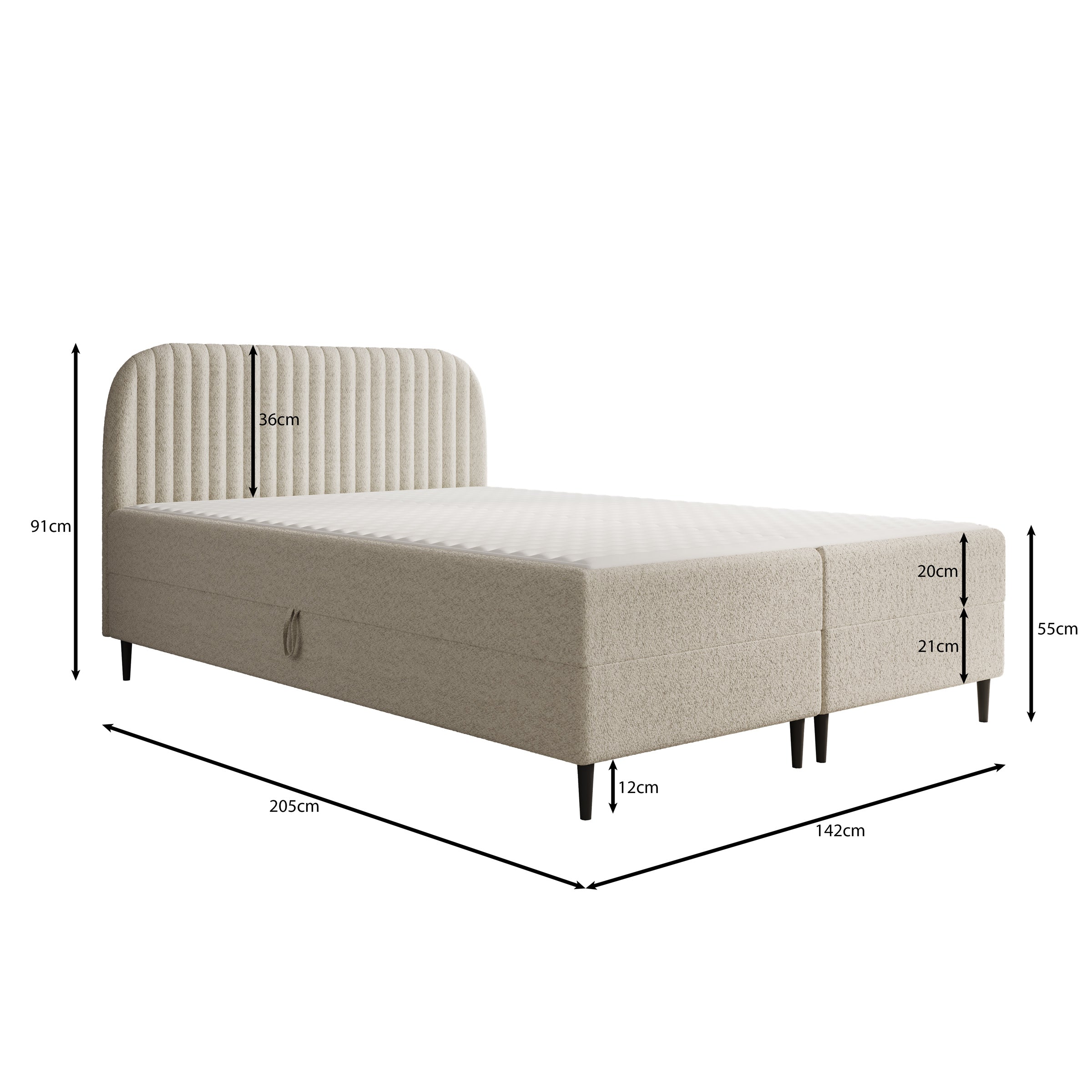 Bosque - Boxspring met opbergruimte - Teddystof beige - 140x200 cm