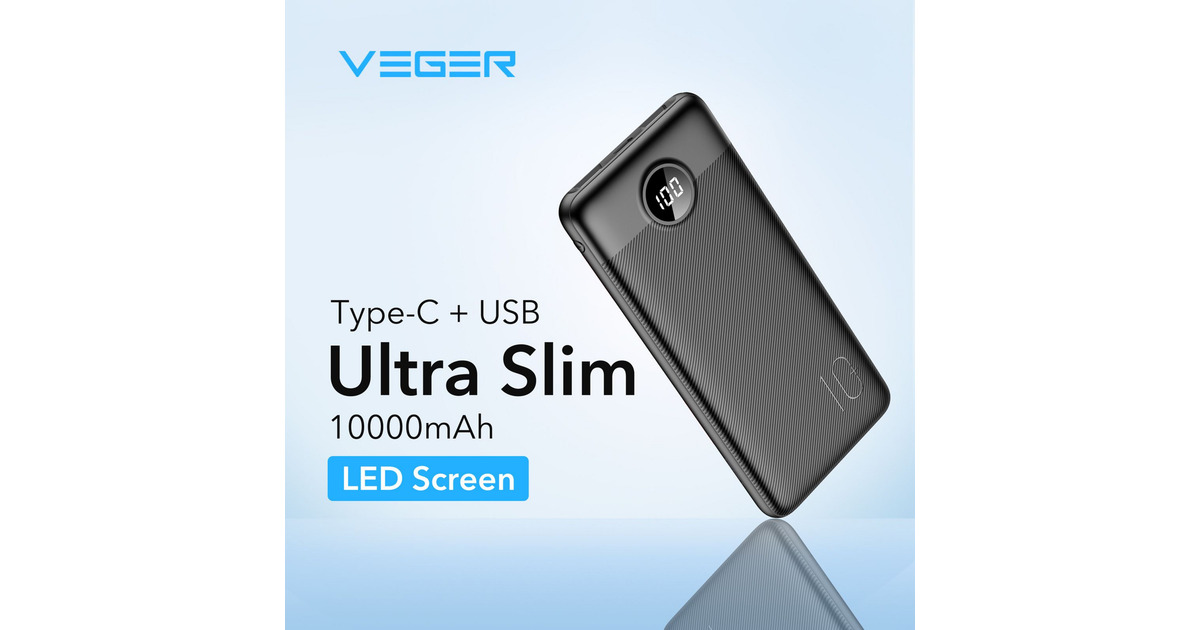VEGERL10 powerbank 10.000mAh  (Zwart)